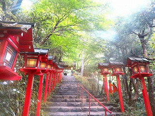 貴船神社・初夏の雨の参道の風景