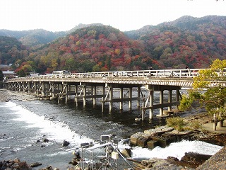 渡月橋と嵐山の風景