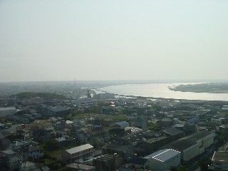 銚子市街地と利根川の風景