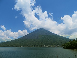 夏の中禅寺湖と男体山を望む風景