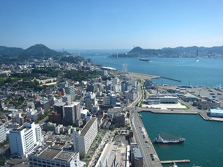 海峡ゆめタワーから観た下関市街地の風景